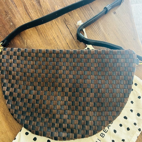 Clare V Grande Fanny Black/Chocolate Suede Woven Checker NWT - Picture 3 of 7